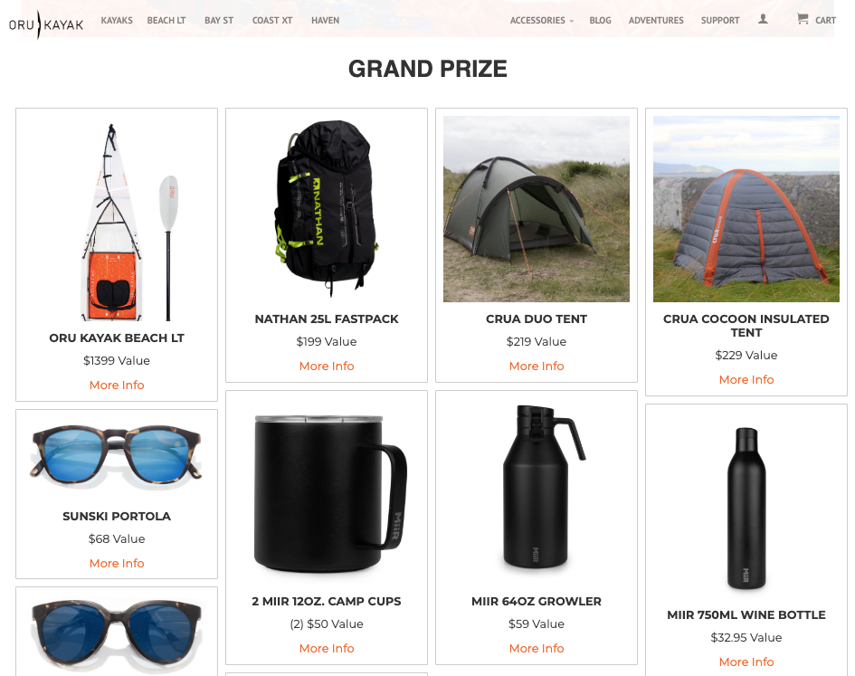 Oru Kayak Grand Prize Products Best Giveaway Ideas