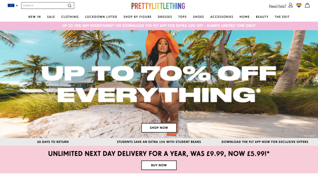 Pretty Little Thing Summer Homepage Summer Marketing Ideas