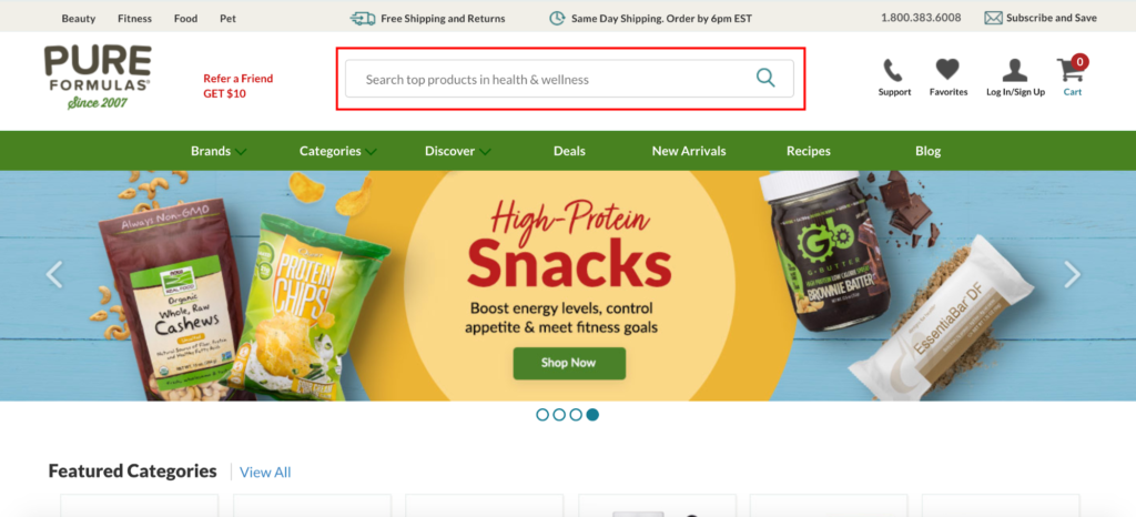 Pure Formulas Internal Search Headless Commerce