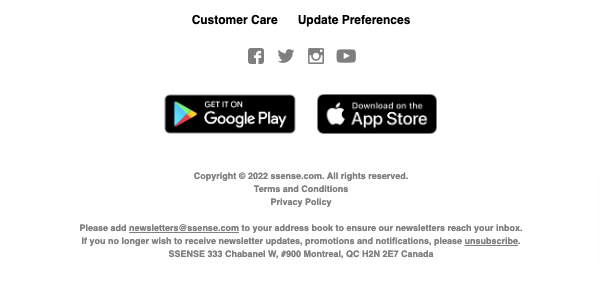 SSENSE Email Footer