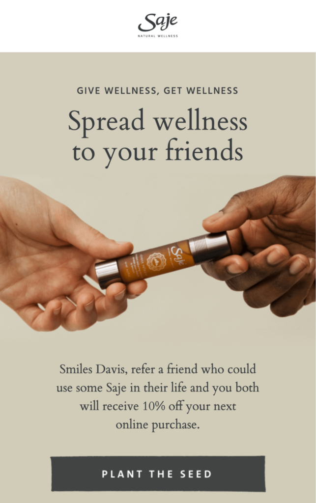 Saje Spread Wellness Referral Email Examples