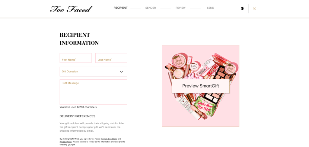 TooFaced Preview Smart Gift Call to Action (CTA) Examples