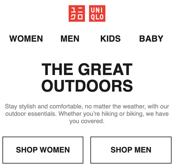 UNIQLO The Great Outdoors Email Summer Marketing Ideas