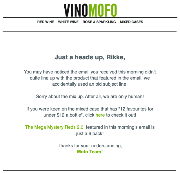 Vinomofo Apology Email