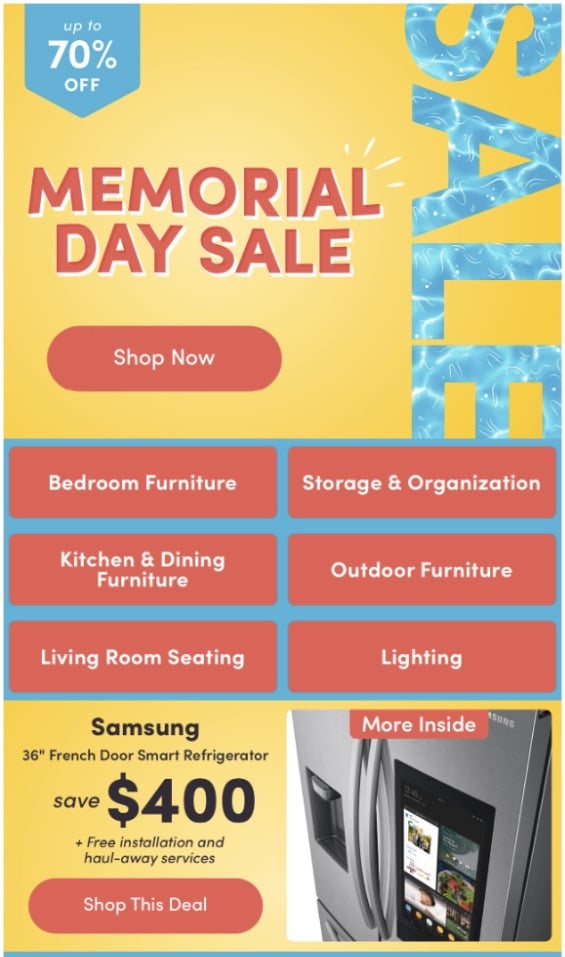 Wayfair Memorial Day E-postexempel