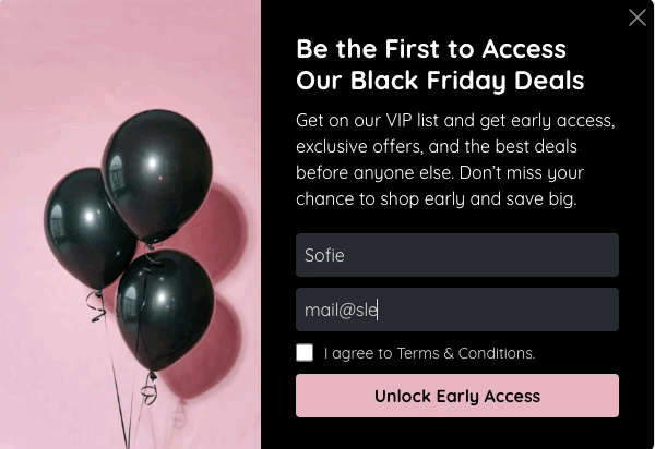 black friday early access popup