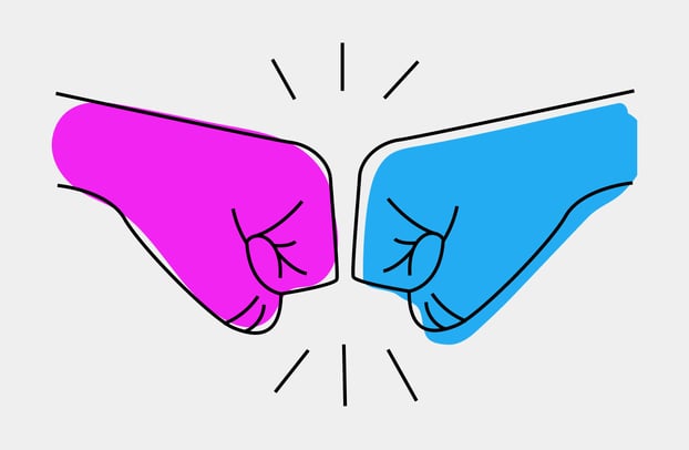 Two fists, performing a fist-bump.