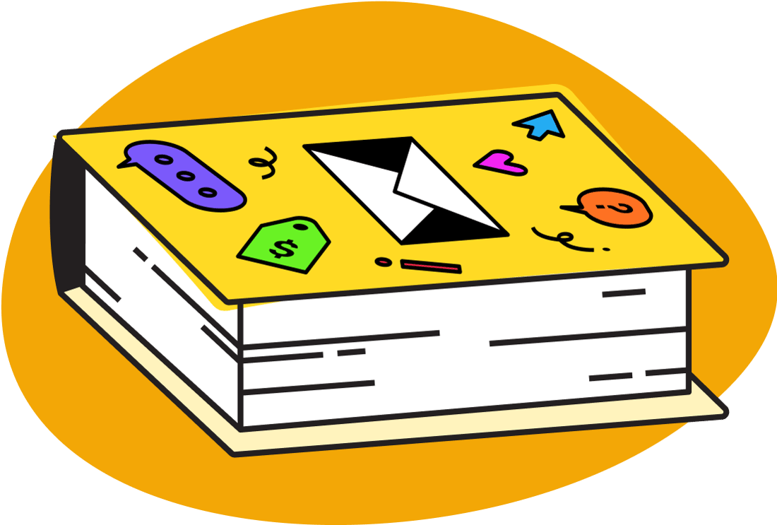 An illustration of a book on a colored background.