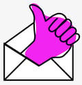 A magenta thumbs up coming out of an envelope.