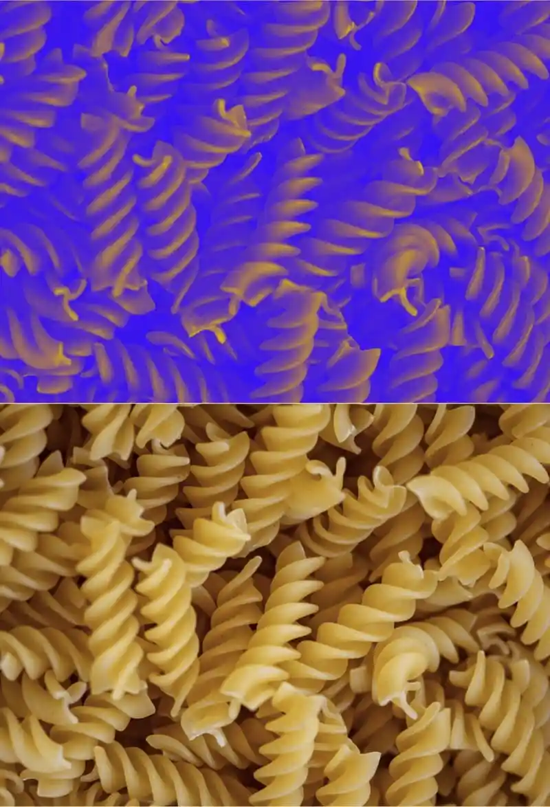 A photo of rotini pasta.