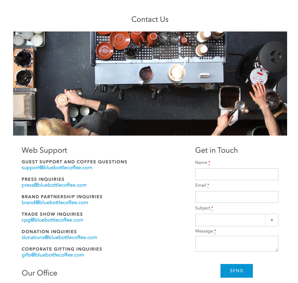 Blue Bottle Coffee Contact Page