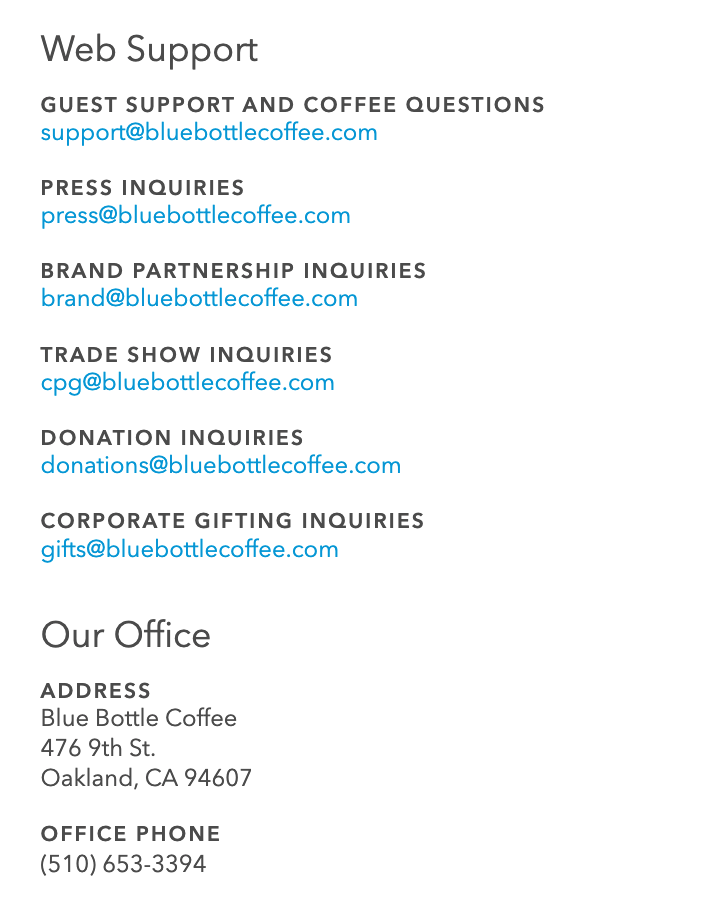 Blue Bottle Coffee Contact Page 2