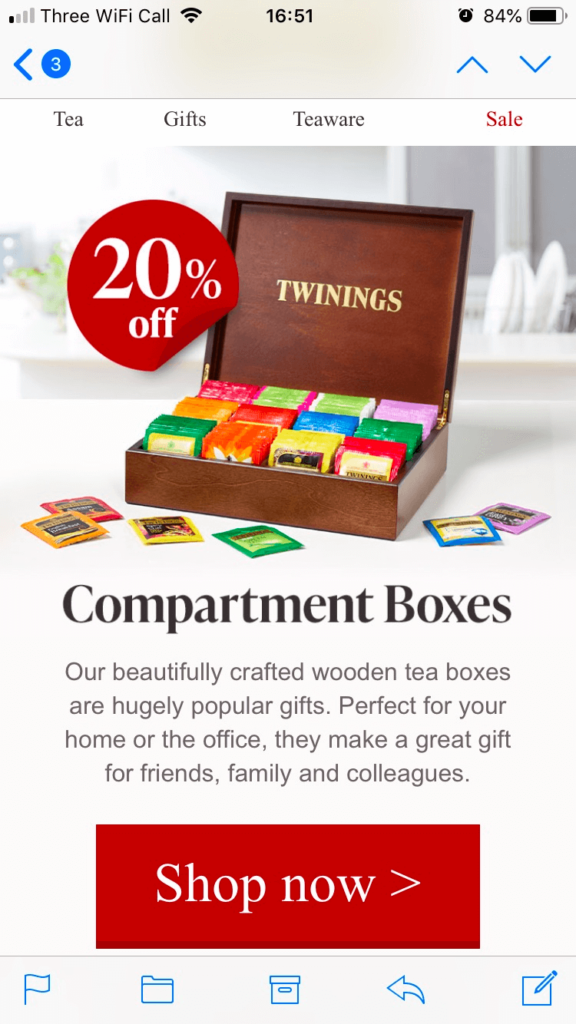 Mobile-friendly email design by Twinings