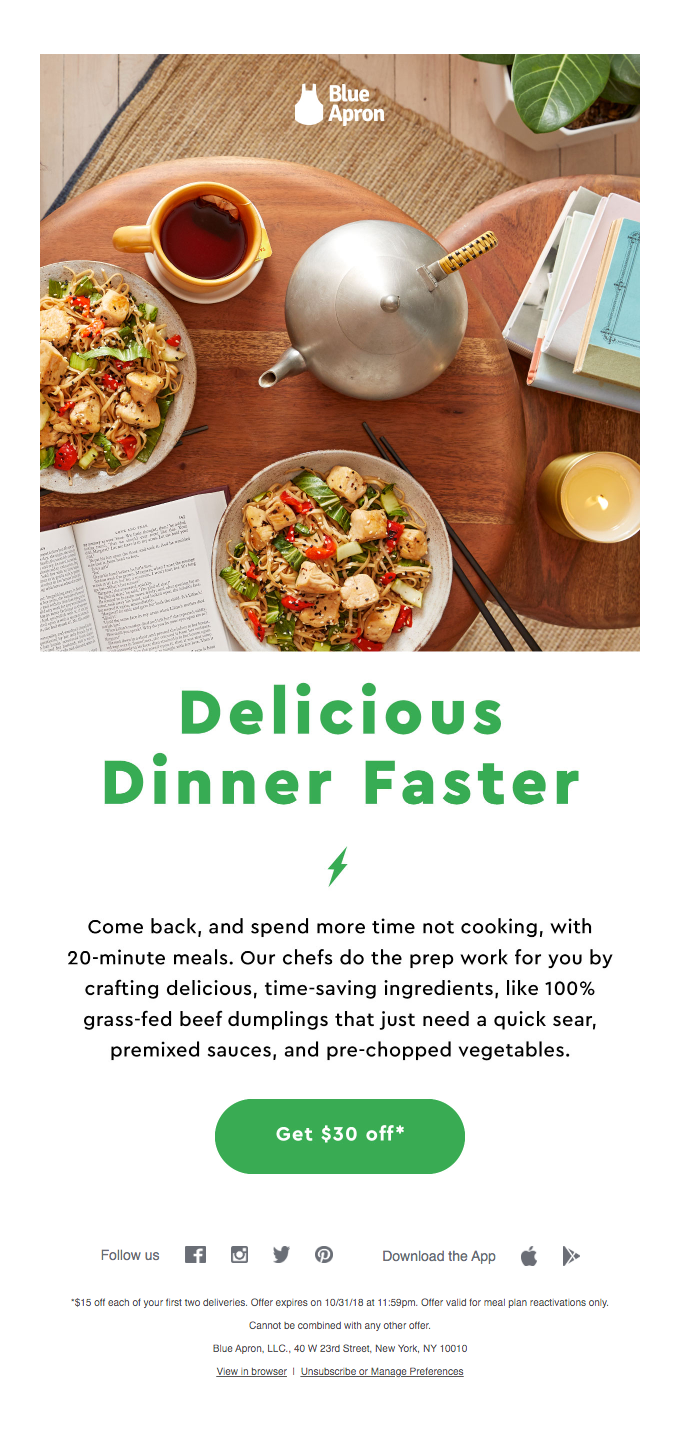 Blue Apron's win back email.