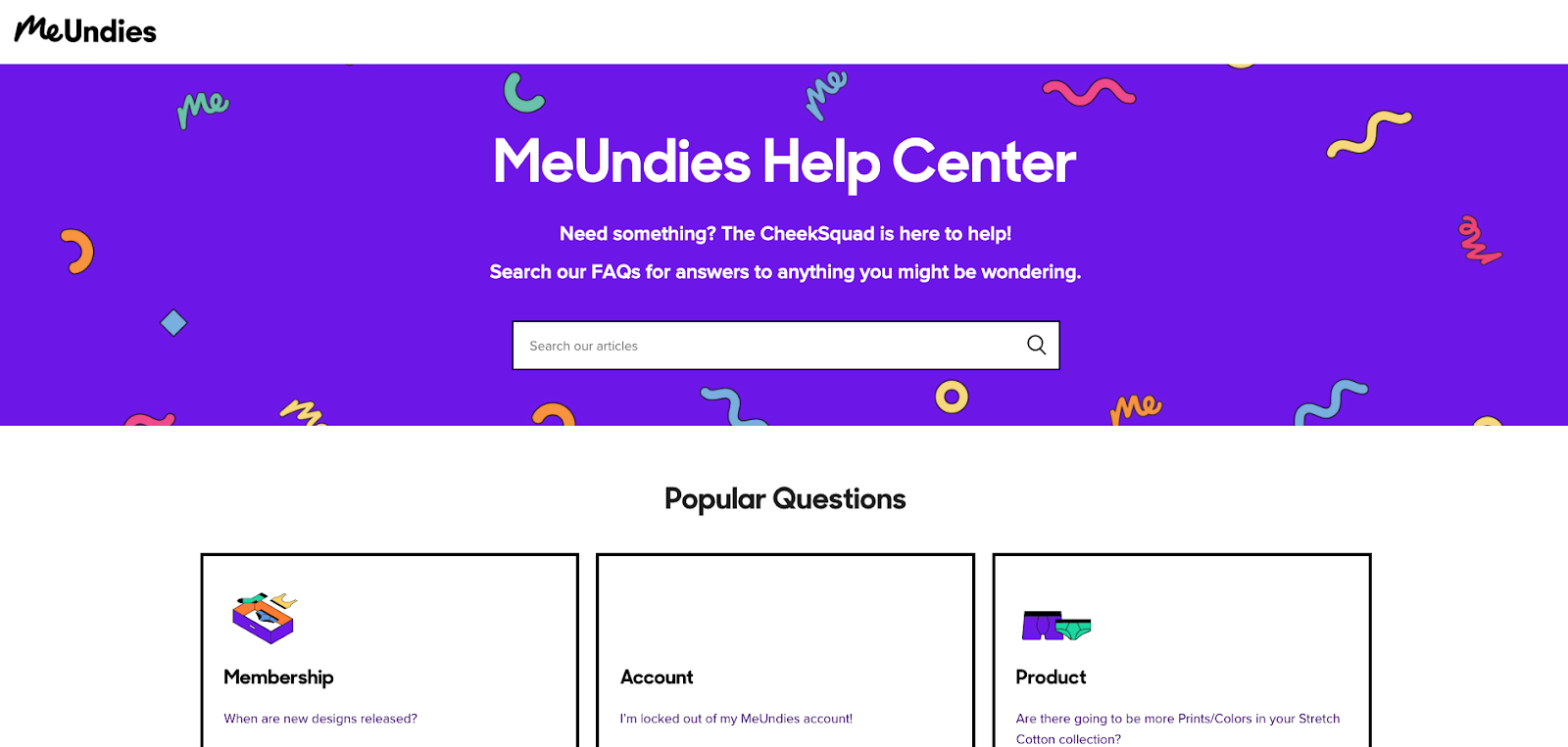 MeUndies Contact Page